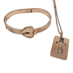 Rose Gold Lock and Key Bracelet and Necklace Couples Jewelry
